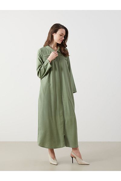 LC Waikiki New Season Shirt Collar Linen Look Women's Dress - S5Lr41Z8