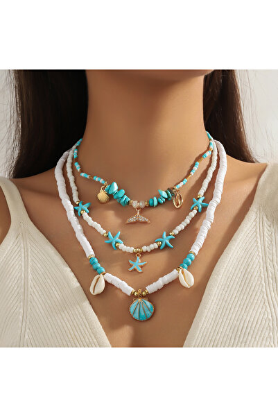 Choice قلادة بوهيمية عتيقة متعددة الطبقات على شكل نجم البحر بتصميم محيطي للنس...