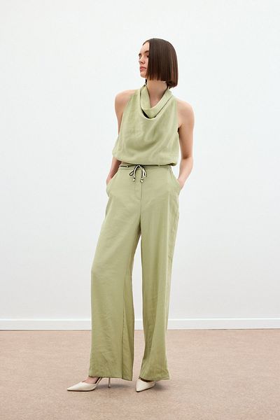 Sateen Knitted Belted Trousers - Fat Green