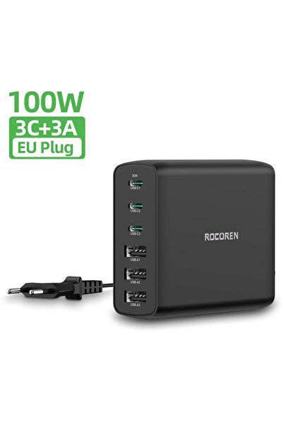 Choice شاحن رورين USB بقوة 100 واط، مزود بقابس أوروبي، يدعم الشحن السريع من ا...