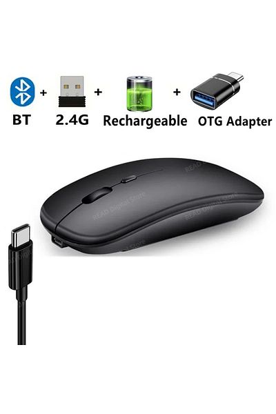 Choice Charge-Black OTG Wireless Mouse Slim Bluetooth-compatible 2.4G Computer Mice Portable Rechargeable/B