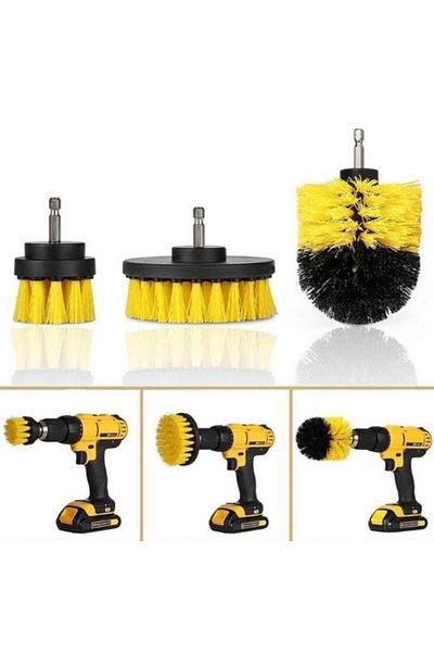 BOEM Set of 3 Yellow cleaning brushes with adapter for drill/self-tapping tool