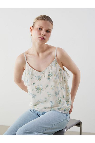 LC Waikiki Sari V-Neck Floral Strap Ruffle Blouse