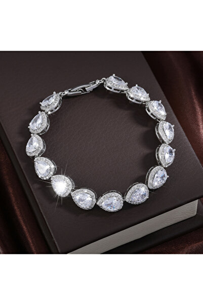 Choice Sliver Color B ZAKOL Classic Geometric Water Drop CZ Bracelet for Wome...