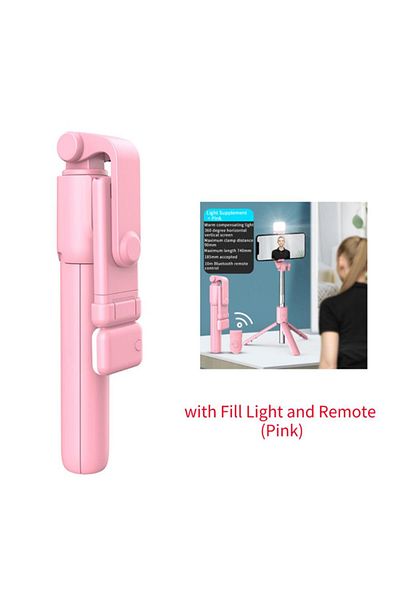 Choice Pink New Bluetooth Selfie Stick Mobile Phone Holder Retractable Portable Multifunct-ional Mini Tripo