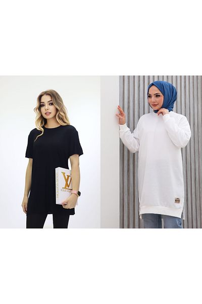 Bala Giyim 2 Pack Women's Short Sleeve Tunic and Two Thread Hijab Tunic
