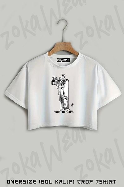 ZOKAWEAR The Hermit Tarot Card Printed Oversize Crop T-Shirt