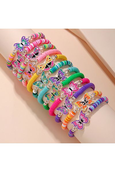 Choice C 12Pcs/set Unicorn Cat Flower Charm Elastic Handmade Beaded Bracelets for Women Girls Birthday Par.