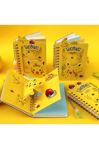 BANDAI 1Pcs-Random Pokemon Pikachu Coil Book Cute Anime Cartoon Pikachu Carry-on Notebook Diary Stationery