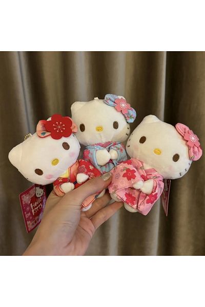 Miniso 3pcs New Sanrio Kimono Hello Kitty Stuffed Doll Keychain Cartoon Kitty Cat Stuffed Pendant Keychains