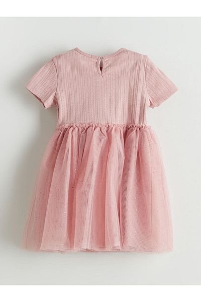 LC Waikiki Pink Embroidered Combed Cotton Tulle Girl's Dress