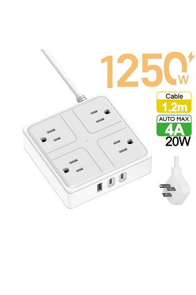 Choice US Plug WHITE US Plug Power Strip AC Outlets Multitap Electrical Socket Extension Cord With USB C Po