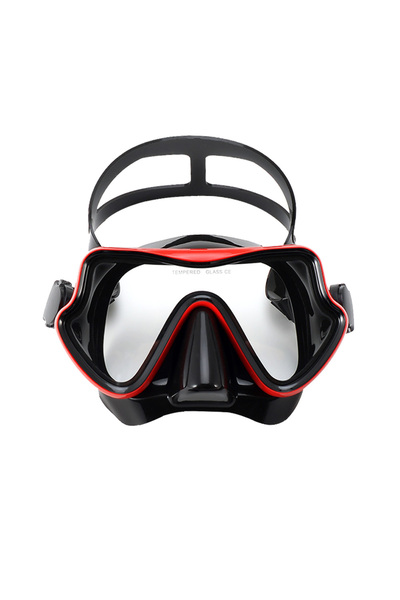 Choice قناع غوص أحمر-أسود، نظارات سباحة، غوص سكوبا، تنورة سيليكون، زجاج مقسّى، بانورامي عالي الدقة