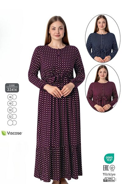 Juliet Deluxe Γυναικείο μακρυμάνικο φόρεμα από ύφασμα βισκόζης μεγάλου μεγέθους 33414
