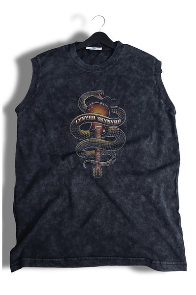 Fuddy Moda Unisex Lynyrd Skynyrd Snake με στάμπα πλάτης που πλένεται αμάνικο ρετρό μπλουζάκι