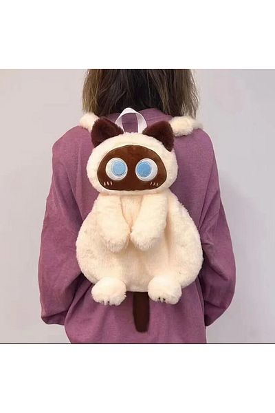 Choice White Cat 40cm Kawaii Big Eyes Cat Plush Toy Backpack Cute Large-capacity Stuffed Animals Bags Boys
