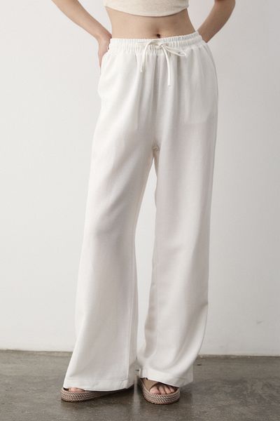 Laluvia White Wide Leg Trousers with Elastic Waist