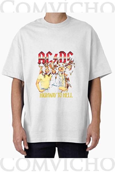 COMVİCHO Unisex Acdc V1 Design Printed Oversize T-Shirt