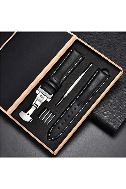 Choice سوار ساعة من الجلد الطبيعي أسود أبيض مقاس 18 مم، مقاس 18 مم، مقاس 20 م...