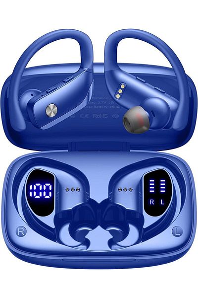 Choice Blue Wireless Earbuds Bluetooth Headphones 48hrs Play Back Sport Earphones with LED Display Over-Ear