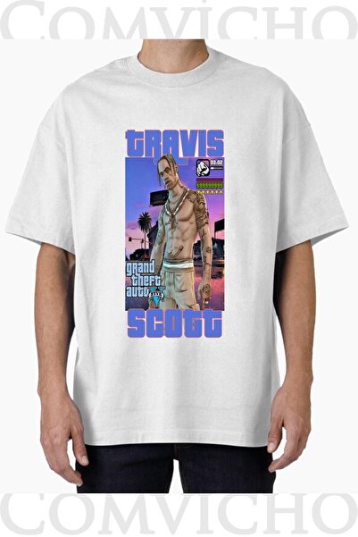 COMVİCHO تي شيرت مطبوع بتصميم ترافيس سكوت v10 للجنسين