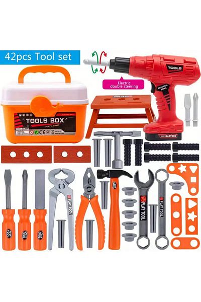 Choice 42 pcs 42 PCS Children's Toolbox Electric Toy Drill, Kids Simulation Repair Tools Repair Home Toys,
