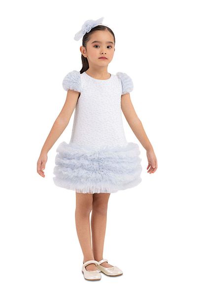 Pamina Tulle Dress, Pamina - Short, Blue, with Matching Headband, 33344 - 104 cm