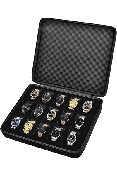 Choice Black 15 Slots Watch Box /Men Watch Display Storage Case Fits All Wristwatches and Smart Watches up