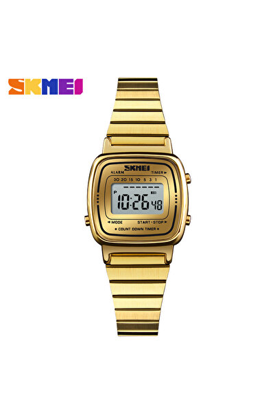 Skmei ساعة يد رقمية صغيرة من الفولاذ الذهبي، ساعة رياضية أنيقة للنساء، أفضل العلامات التجارية الفاخرة 3Bar Waterpro