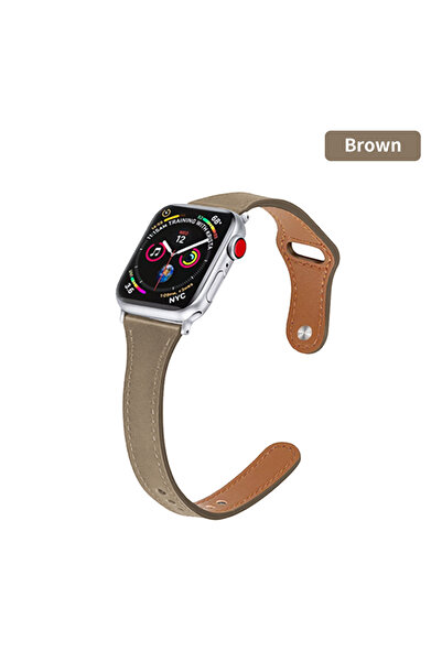 Choice 38 مم 40 مم 41 مم 1 حزام جلدي رفيع بني داكن لساعة ألترا 49 مم 8 41 مم ...