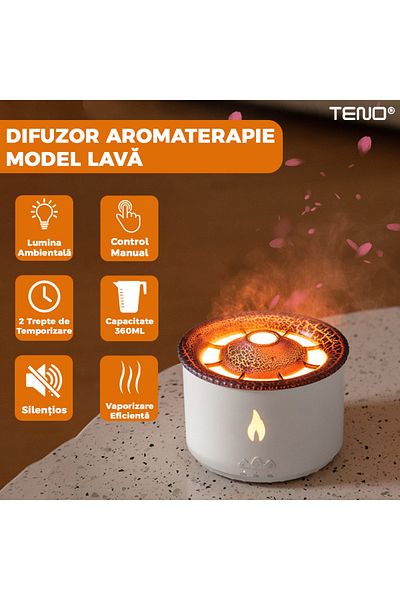 Teno Lava Teno® Aromatherapy Diffuser, 2 LED colors, 360ml capacity, white
