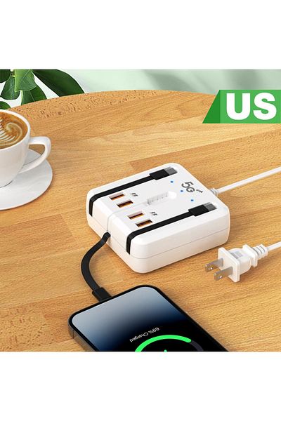 Choice US-4USB Multifunction Power Strip 120W USB Type C Charger Fast Charging 4 Ports Desktop Charger Adap