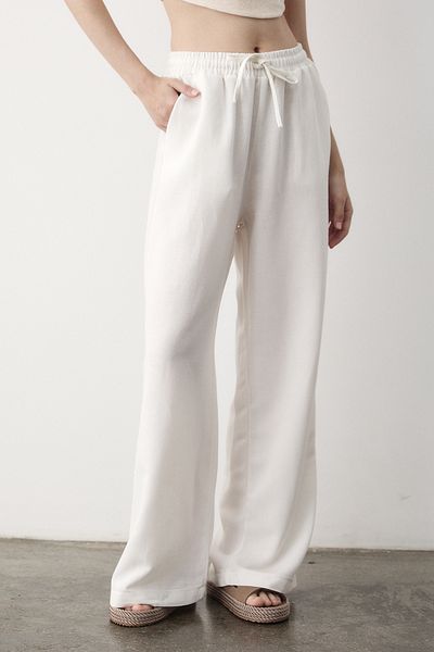 Laluvia White Wide Leg Trousers with Elastic Waist
