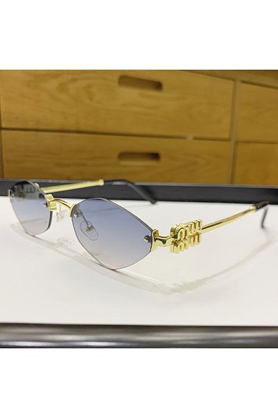 Choice Blue brown Fashionable Polygonal Small Frame Retro Sunglasses For Women Metal Frameless Fashion Sung
