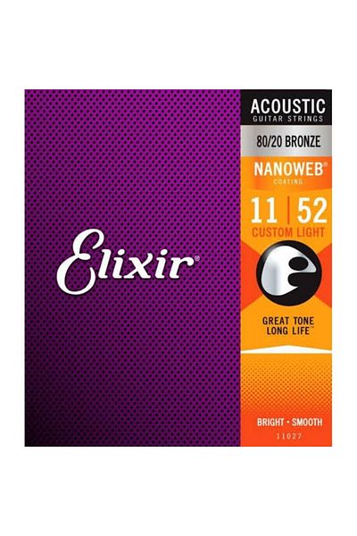Elixir 11027 Nanoweb 80/20 Bronze Acoustic Guitar String (11-52)