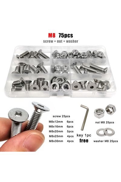 Choice M8 75pcs M1.6 M2 M2.5 M3 M4 M5 M6 M8 304 Stainless Steel Allen Hexagon Hex Socket Flat Countersunk H