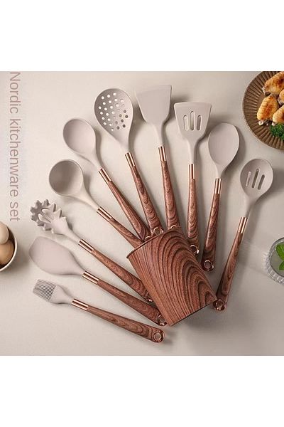 Choice 11 pcs set cooking Kitchen Utensils Silicone Cooking Utensils Kitchenware, Gold-plated Wood Grain Ha