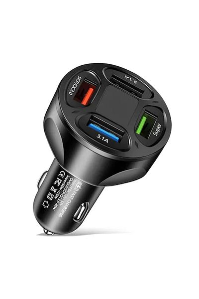 ABYZ Încărcător auto până la 66W, 2 USB QC3.0, 2x USB 3.1A, încărcare rapidă, protecții multiple și cu LED albastru