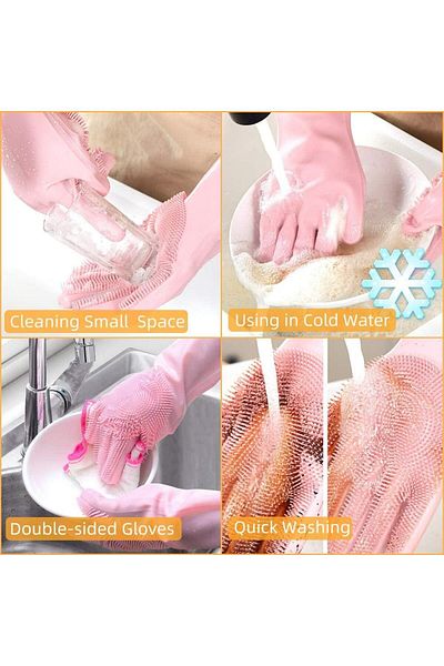 OEM Professional silicone gloves with brushes for washing dishes and protecting hands, reusable,