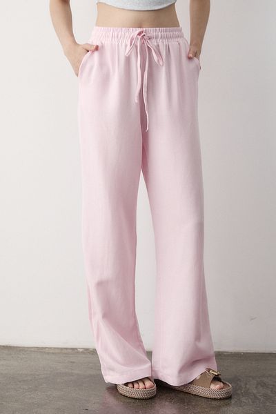 Laluvia Pink Elastic Waist Wide Leg Trousers