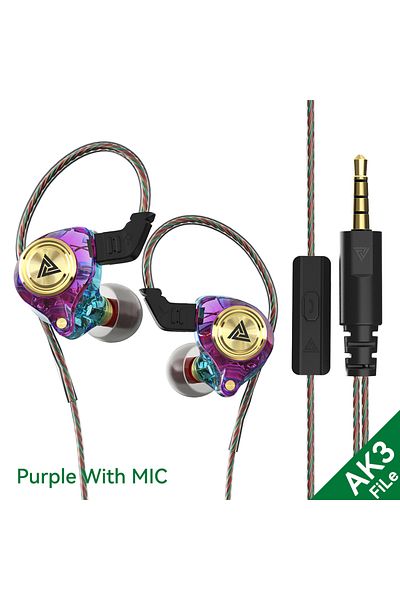 Choice AK3 FiLe Purple QKZ AK3 FiLe Wired Earphone with Microphone HiFi Music Monitor Bass Headphones Noise