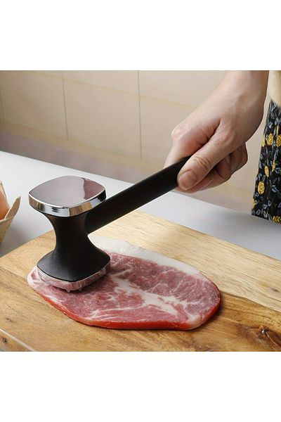 Choice black Heavy Duty Kitchen Meat Tenderizer Hammer with Rubber Grip, Stainless Steel Head for Effortles