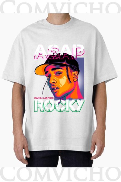 COMVİCHO Unisex Smoke Rocky V3 Design Printed Oversize T-Shirt