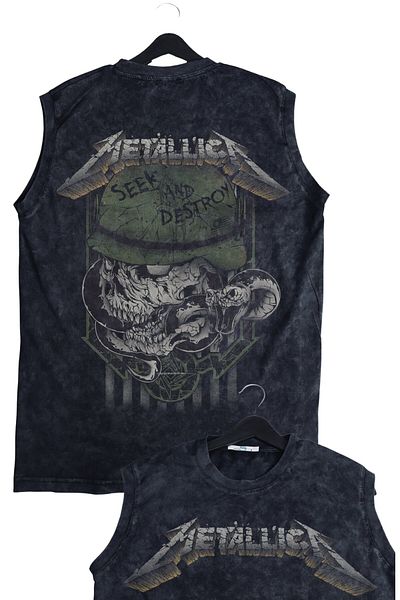 Fuddy Moda Unisex Metallica Seek And Destroy πλάτη με στάμπα που πλένεται αμάνικο vintage μπλουζάκι