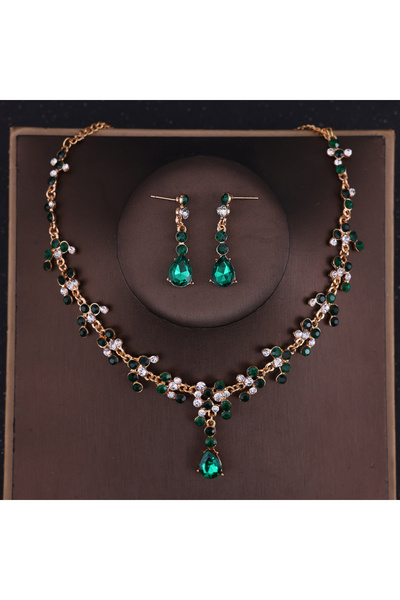 Choice مجموعة مجوهرات الزفاف من التيجان والكريستال الباروكي الأخضر المرصع بأح...