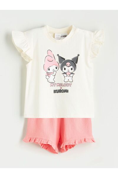 LC Waikiki Lcw Baby Crew Neck Kuromi Printed Girls' T-Shirt and Shorts