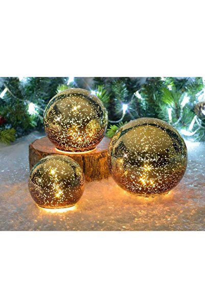 Decorer Σετ 3 χρυσών σφαιρών με LED 10x9 cm, 13x12 cm, 15x14 cm