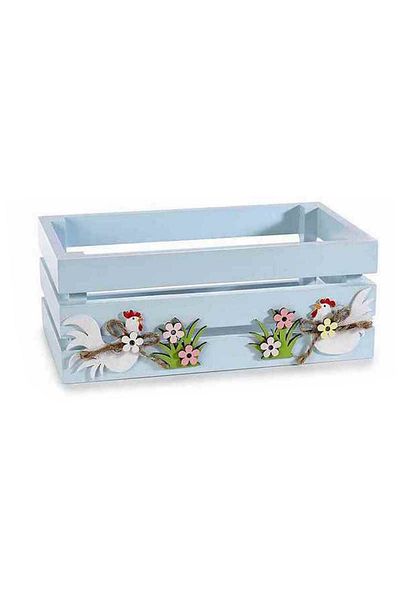 Decorer Blue Wooden Basket with Hen Design 18x11x7 cm