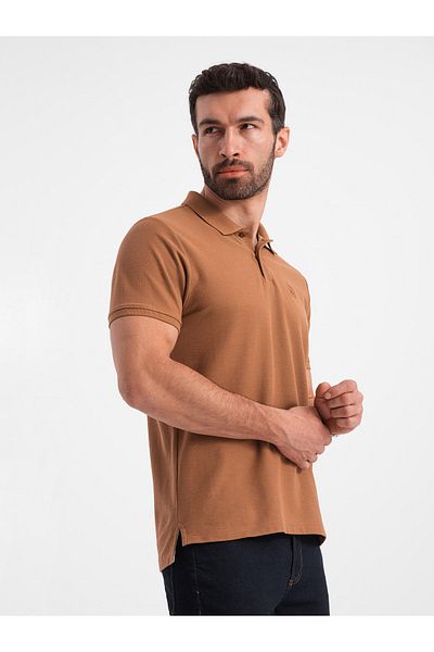 OMBRE Herren BASIC einfarbiges Piqué-Strick-Poloshirt - braun V23 OM-POBS-0100 XL