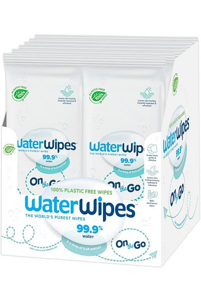 WaterWipes On-the-go plastic free wipes, 448 Count (16 pack of 28 wipes)